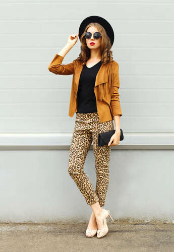 Stylish Young Woman in Leopard Print